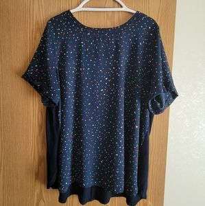 Molly & Isadora Leslie High-Low Hem Mixed Media Printed Blouse